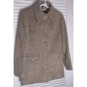 Vintage Jimmy Hourihan Wool Heringbone Coat Womens Size Medium Tweed Jacket‎